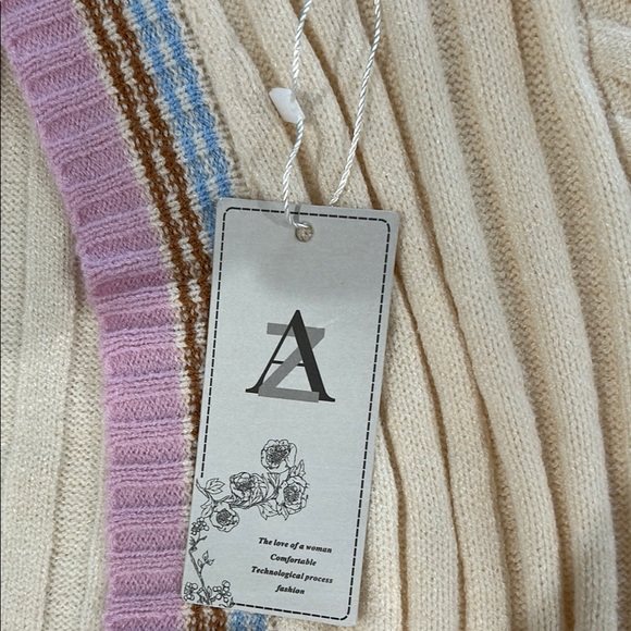 NWT 3 piece 🥰Cream Ribbed Knit sweater Cardigan Set with pull on pants size L/xl - Picture 2 of 8